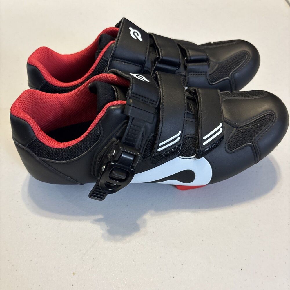 Women's Size 7 (38 EU) Peloton Cycling Shoes Black White Red EUC - Picture 3 of 8
